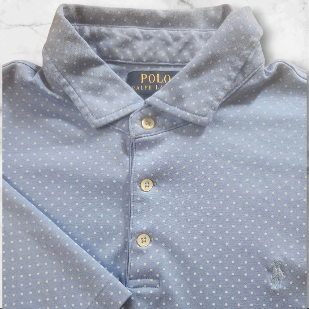 Vintage Polo Ralph Lauren Classic-Fit Light Blue Polka-Dot Cotton Polo | Size L